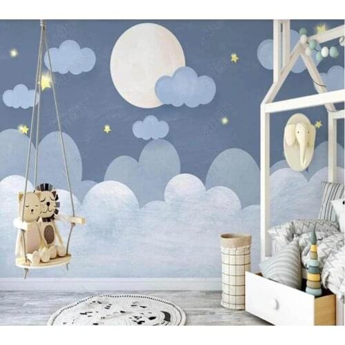 Custom papel parede Nordic hand-painted blue cartoon clouds starry childrens room for living room bedroom decoration wallpaper