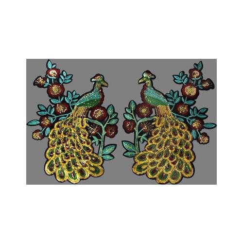 One pair peacock sequins applique embroidery patch DIY Accessories applique vintage patches for clothing parches para la ropa