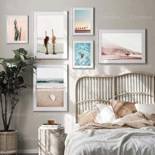 Beach Surfer Sunset Sea Tropical Decoration Modern Canvas Painting Travel Poster Wall Art Print Landscape Picture for Livingroom