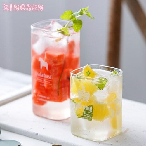 Simple Glass Creative Transparent Square Water Cup Home Milk Beverage Juice Tea Cup Borosilicate Glass Heat and Cold Resistant