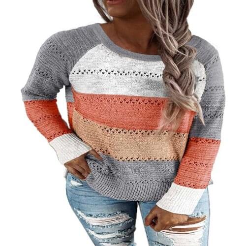 Long-Sleeved Pullover Casual New Style Cotton Stitching Hollow Knit Sweater Loose Spring And Autumn Mesh Top Vestidos De Muje