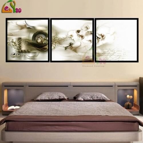 Sepia Orchid Triptych Full Drill Diamond Embroidery Mosaic Handicraft Diamond Painting Abstract Flower Cross Stitch Home Decor