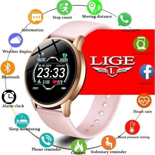 LIGE New Fashion Women Smart Watch Fitness Sport Heart Rate Blood Pressure Tracker Information Reminder Ladies Smartwatch