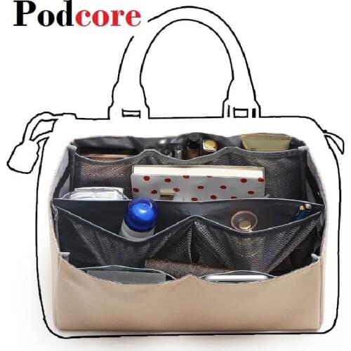 Organizer Insert Bag for Boston Tote Purse Handbag Purse Liners Removable ; Base Shaper Liner Insert with Multi Storage Pockets