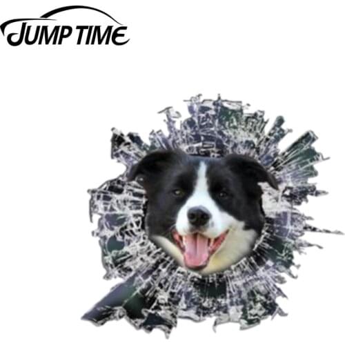 Jump Time 13cm x 12.2cm 3D Black and White Border collie window sticker Glass Slag Decal Reflective Stickers Waterproof Decal