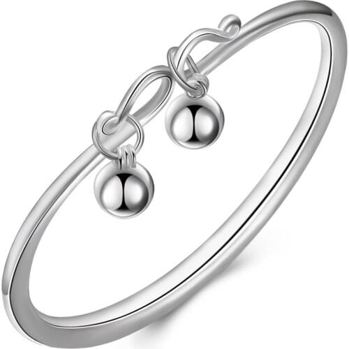 ZEMIOR Genuine 925 Sterling Silver Minimalist Bangles For Women Round Cead Hanging Charm Bangle Fine Jewelry Anniversary Gift