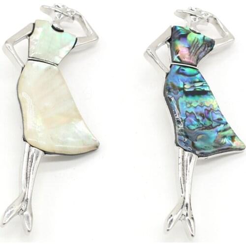 New Natural Abalone Shell Brooch Pendant With Carved Lifelike Beauty Wing Brooch Pin for Banquet Jewelry Women Gifts 28x75mm