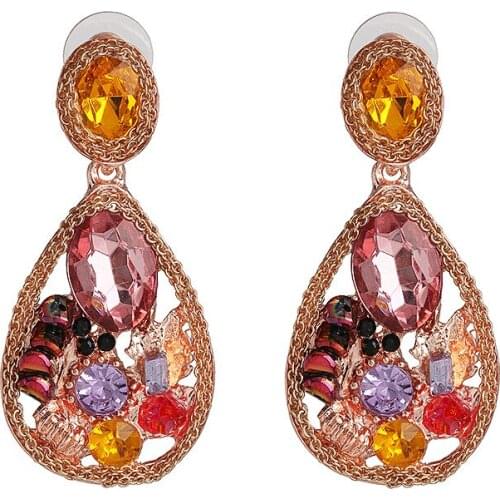 Colorful crystal water drop long earrings women 2020 fashion statement za earrings jewelry female vintage indian earring