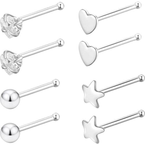 8pcs/set nose studs 925 sterling silver fake nose piercing CZ nostril Lip ear Earrings rings Fashion Women Sexy Body Jewelry
