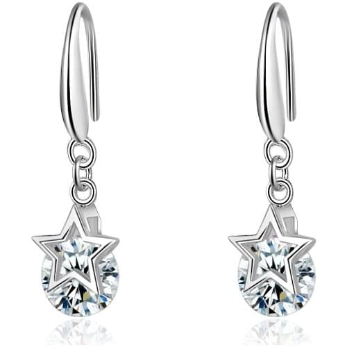 Hot Sale Promotion 2017 New Fashion Shiny Zircon Star Design 925 Sterling Silver Drop Earrings for Women Jewelry Christmas Gift