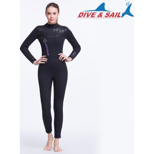 DIVE&SAIL Women Full Body 5MM Neoprene SCR Scuba Diving Wetsuit Fleece Lining Dive Suit for Winter Swimming Surfing Snorkeling