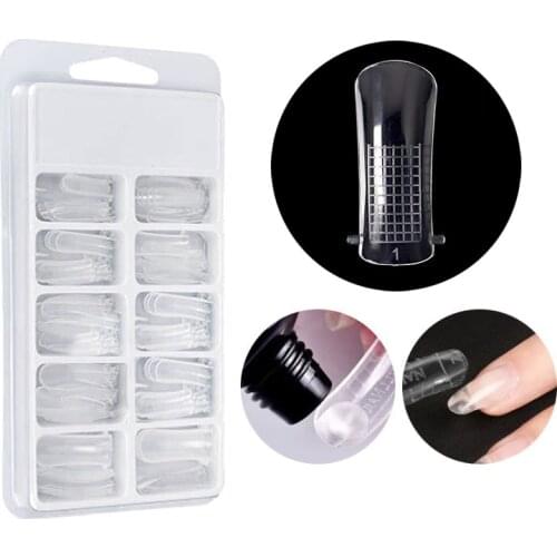 100pcs Fake Nails Clear French Full Cover for Extension Acrylic Nails Gel Mold With Scale Tools False Nail Art Tips Model