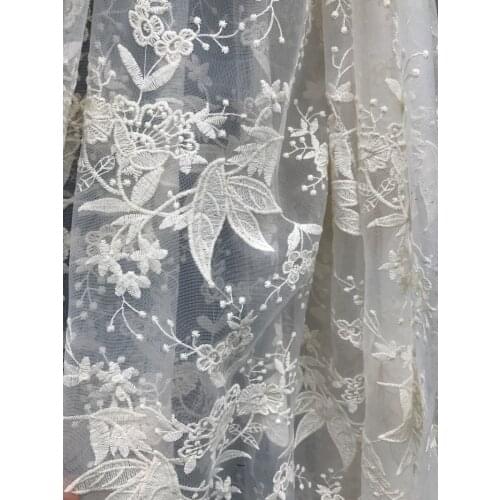 130cm Beige Floral Embroidered Sheer Lace Classy Cotton Blends Fabric Christmas For Overlays On Garments, Table Top, Accents