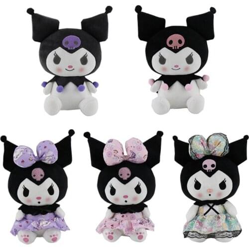 25cm Kawaii Kuromi Stuffed Plush Toys Cartoon Sanrio Princess Lolita Dress Figurine Doll Kids Toys Christmas Birthday Gifts
