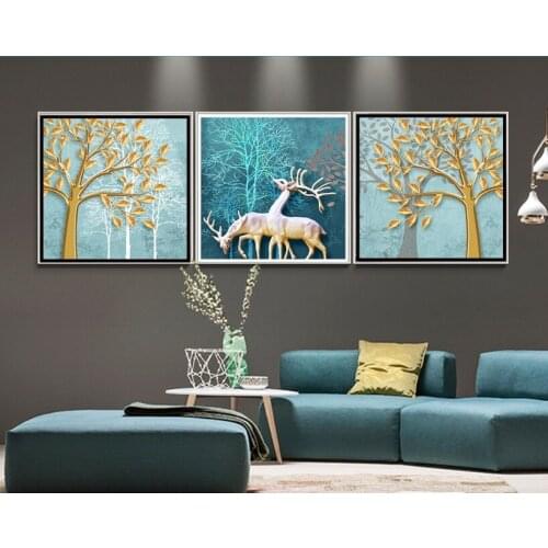3 Pieces Modern Simple Wealth Tree Decoration Paintings Canvas Paintings Print Picture for Living Room Decoration