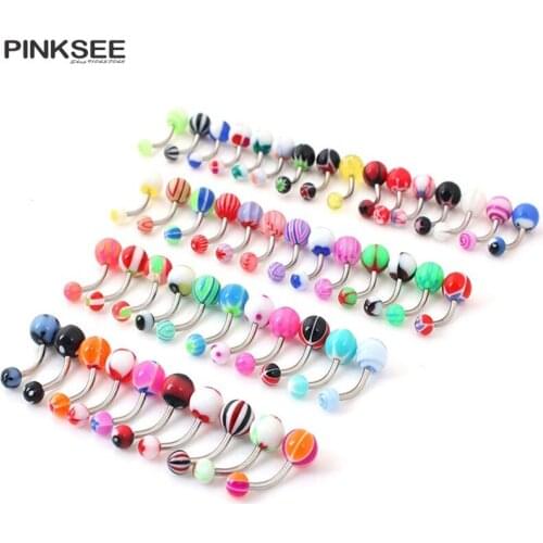 30Pcs Mixed Color Fashion Navel Belly Button Rings Tongue Bar Piercing Stainless Steel Body Jewelry for Unisex