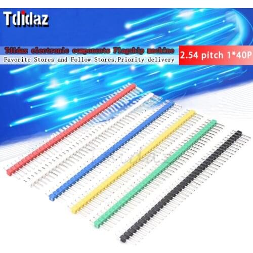 40-pin color pin header 2.54 pitch 1*40P single-row straight pin green/white/red/blue/yellow/black PCB pin strip for Arduino
