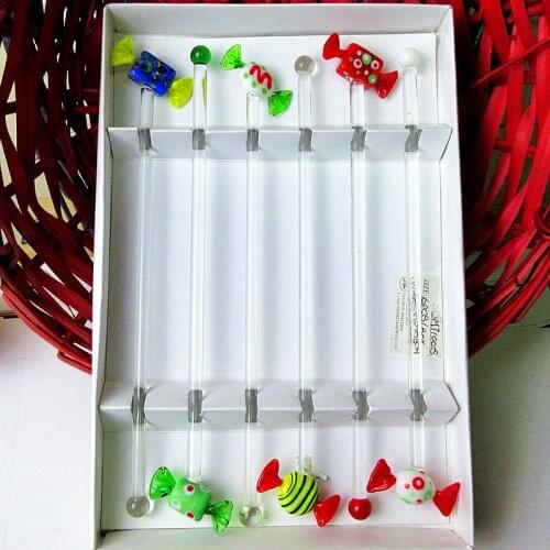 6pcs Custom hand made Christmas candy glass ornaments mixing cocktail Drink Stirring Sticks Festival bar party swizzle sticks