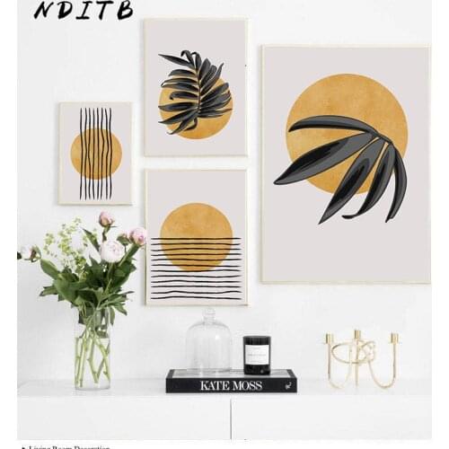 Yellow Moon Abstract Shape Art Poster Boho Style Print Simplicity Canvas Painting Wall Picture Home Living Room Decoration