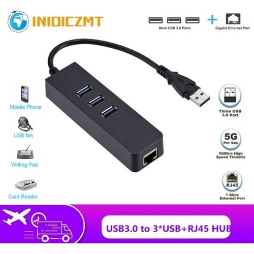INIOICZMT 3 Port USB 3.0 Hub to RJ45 Ethernet Adapter 10/100/1000Mbps Ethernet Adapter Network Card For Windows MacBook Laptop