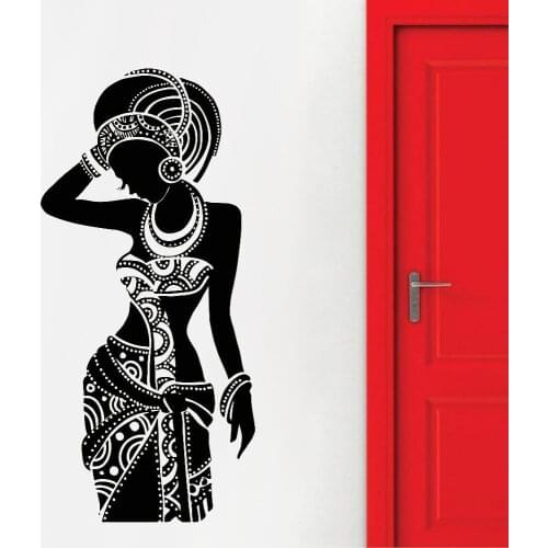 African Woman Wall Stickers Africa Ethnic Silhouette Vinyl Wall Decal Bedroom National Feature Art Decor Removable Murals Y414