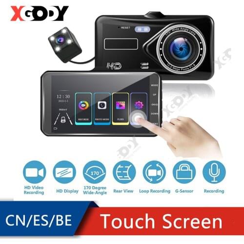 XGODY Car DVR Camera 4 Inch Touch FHD Car Video recorder Dual Lens Dash Cam Video Rear view camera Night Vision
