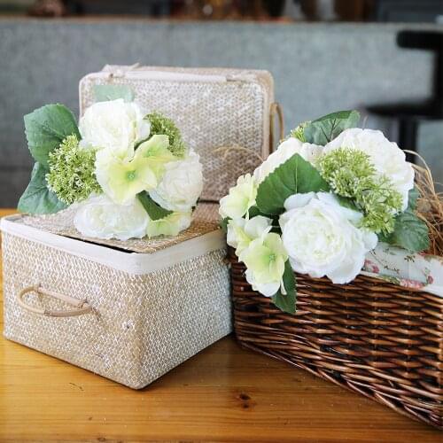 White Artificial Flowers Fabric Tea Rose Hydrangea Peony Camellia For Home Wedding Garden Decoration Bride High Quality Bouquet