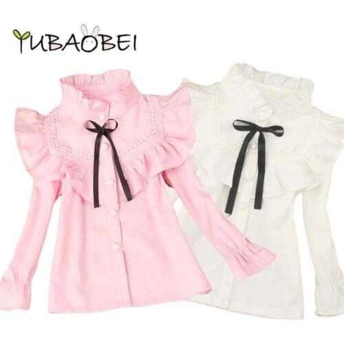 Spring Autumn Girls Blouse School Tops Cotton Turtleneck Long Sleeve White Shirts Classic Children Teenage Clothing 3-16Yrs