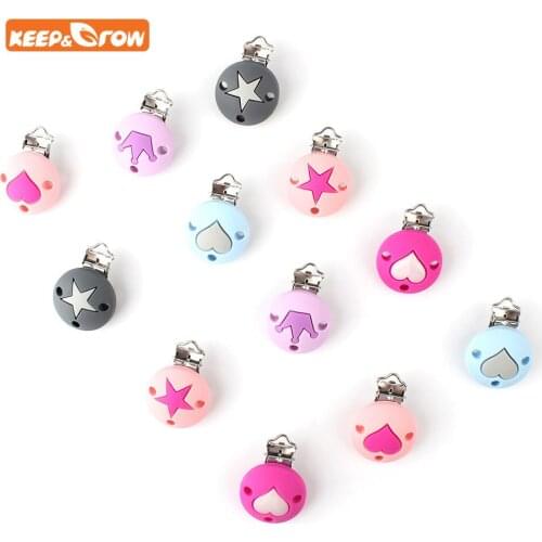 Keep&grow 100Pc Crown Silicone Pacifier Clip Heart Shaped Baby Teether Holders Teething DIY Pacifier Holder Teether Accessories