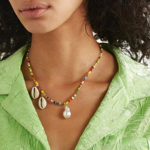 European And American Fashion Bohemian Ethnic Style Handmade Pearl Color Rice Bead Necklace For Women And Girls Jewelry Gifts