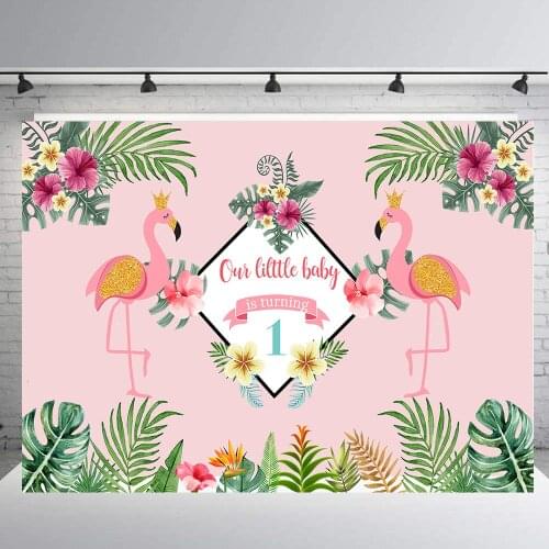 Girl Flamingo theme birthday party backdrop baby shower background photography props flower photo booth Tropical plants B-410