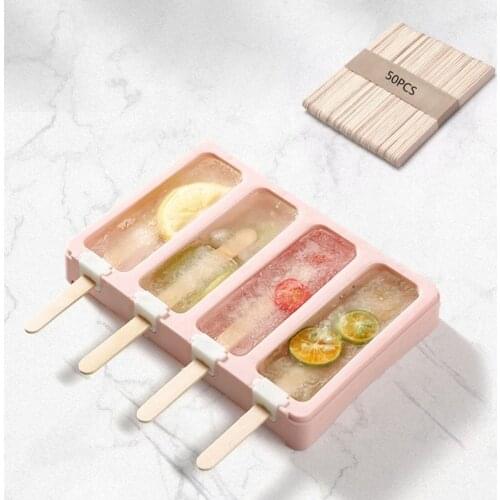 2/4 Cells Molds Ice-Pop Mold Ice Cream Maker with 50pcs Sticks Reusable for Homemade