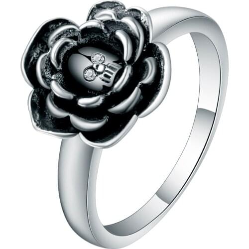 Hainon Romantic Skull Rings Black Color Rose Punk Style Party Engagement Cubic Zirconia Finger Rings Fashion Jewelry For Women