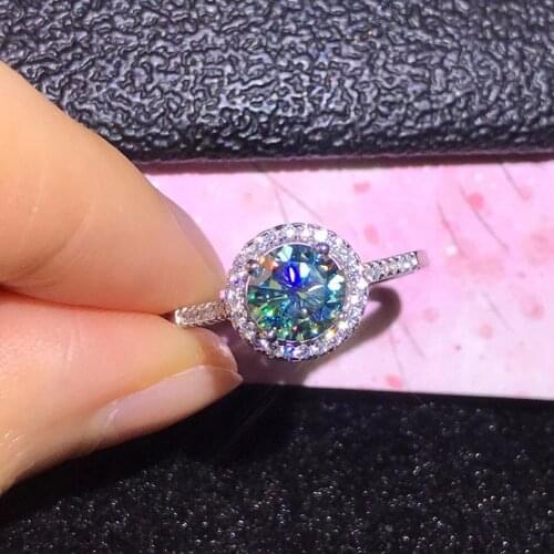 Inbeaut 925 Silver Round Excellent Cut 1 ct Pass Diamond Test Green&Blue Moissanite Ring Teen Girls Classic Moissanite Jewelry