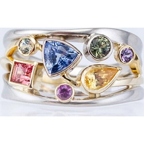 Exquisite Female Jewelry 925 Sterling Silver Geometric Pattern Multicolor Wave Line Micro Zircon Finger Rings for Women Anillos