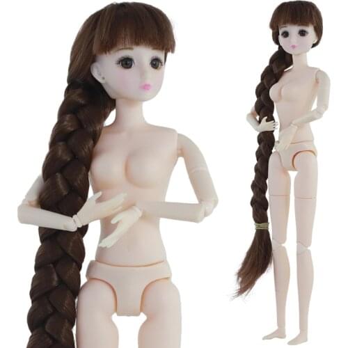 30cm BJD Doll Long Hair Braids Girl Doll with Movable Joints 1/6 Naked Nude Female Body Accessories DIY Dress Up Toys for Girls