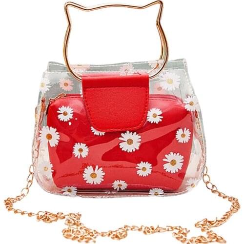 Fashion Women Marguerite Clear Chain Jelly Tote Bag Crossbody Shoulder Pouch PVC Jelly Shoulder Bag Transparent Bucket Bags