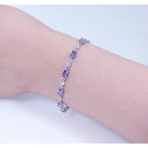 Fashion Silver Color Natural Purple Crystal Diamond Grace Bracelet for Girls Birthday Valentines Day Romantic Jewelry Gift