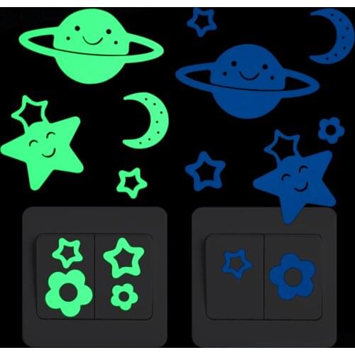 Cartoon Smile Planet Stars Flowers Luminous Switch Sticker Glow in the Dark Wall Decoration Sticker Kids Room DIY Decor Stickers