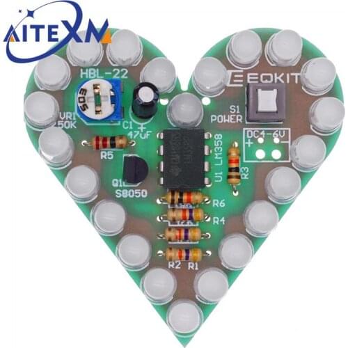 DIY Kit Heart Shape Breathing Lamp Kit Breathing LED Suite Red White Blue Green Electronic Production for Learning laboratory