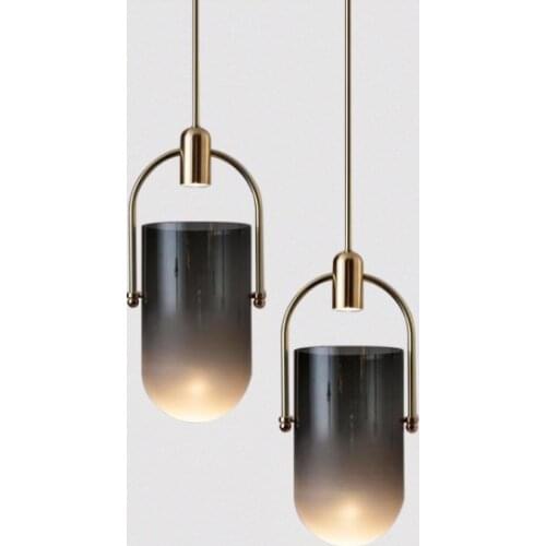 Nordic Creative Smoke Glass Pendant Light Art Bucket Designer Dining Room Bedside Led Hanging Light Fixtures Room Decoration
