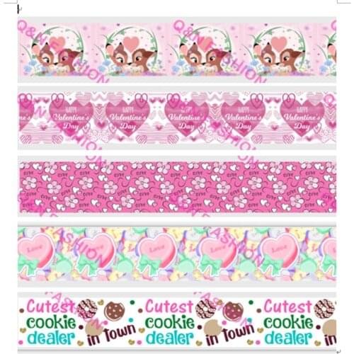 New Arrival ribbon 50Yards 16mm-75mm Cookie Valentines Day Love Grosgrain/FOE Ribbons for DIY Bow Craft Wedding Decoration