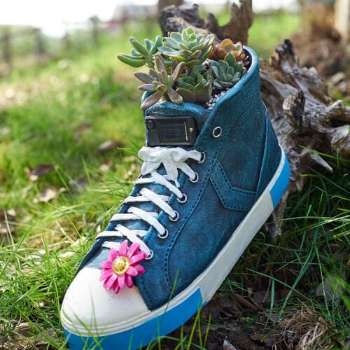 Pastoral Resin Solar Light Shoe Flower Pot Ornaments Villa Courtyard Park Figurines Crafts Outdoor Garden Accessories Decoration