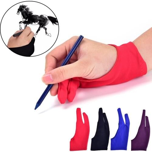4 Colors Artist Drawing Glove For Any Tablet Black 2 Finger Graphics Drawing Anti-fouling,both For Right And Left Hand Free Size
