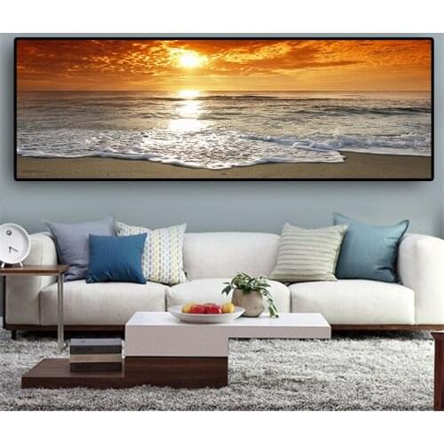 Sunsets Natural Sea Beach Landscape Posters and Prints Canvas Painting Panorama Scandinavian Wall Art Picture for Living Room