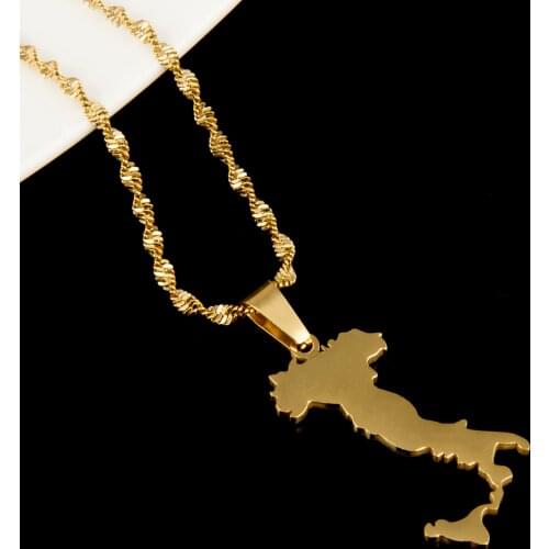 Stainless Steel Gold Color Map of Italy Necklace Pendant Trendy Map Chain Jewelry