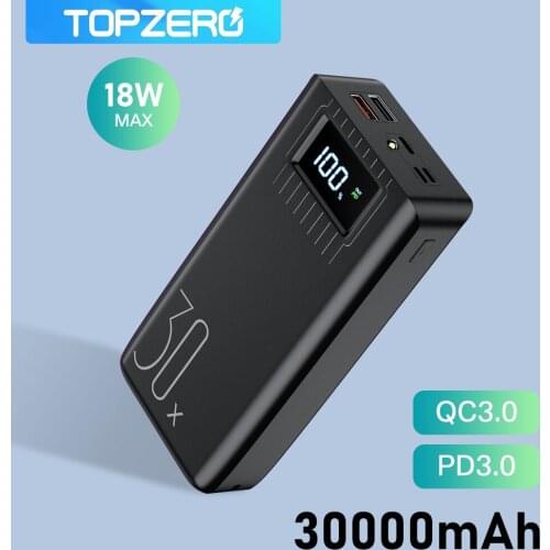 Power bank 30000mAh Fast Charger PowerBank 18W PD QC3.0 Quick Charge Charger LED Display Poverbank For iPhone 12 Xiaomi Samsung