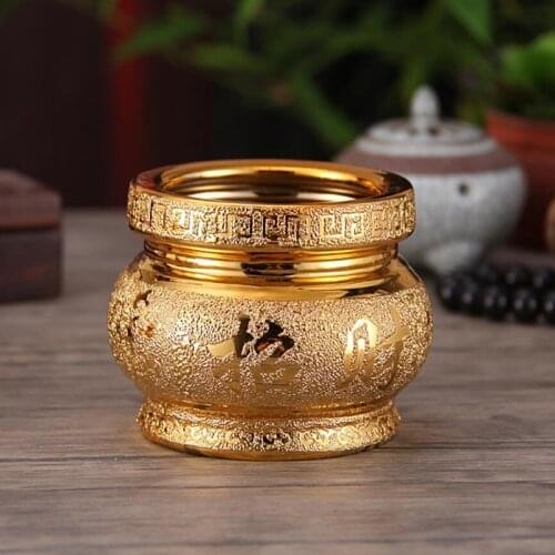 Gold-plated Ceramic Sand Incense Burner Amass Fortunes God of Wealth Censer Exquisite Lotus Censer Buddhiet Temple Decoration