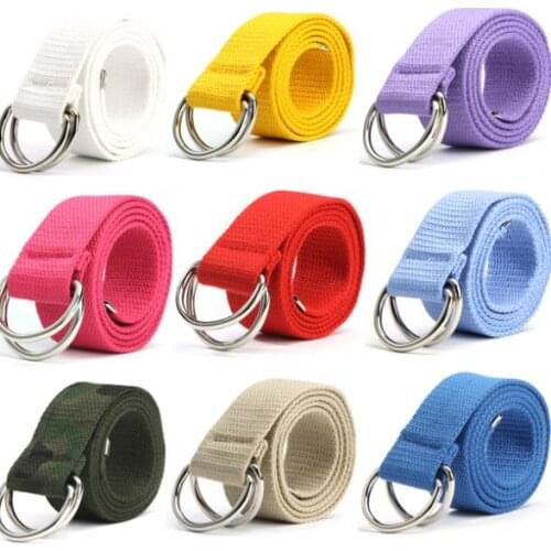 1 pcs Multi-color Fashion Belt women men Canvas Double Ring Buckle Casual Wild Woven Belt waist support