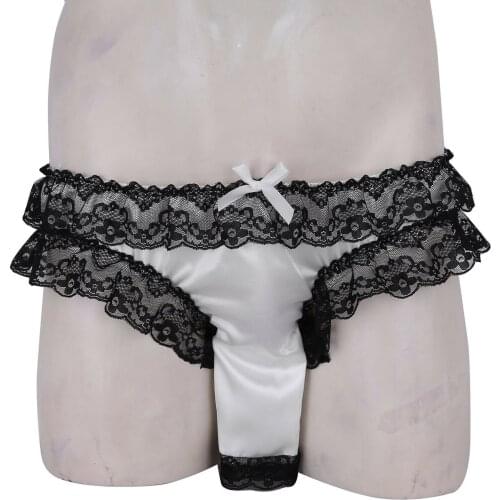 Sexy Mens G-string Thong Underpants Male Open Butt Lace Briefs Low Sissy Underwear Panties Panties Sexy Open Novelty Men T-back